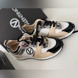 Valentino Beige Black White Snake-Accent Low-Top Sneakers.new with box and tags